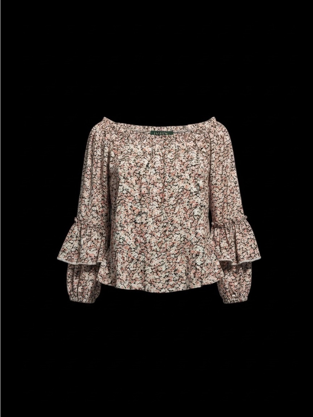 Ralph Lauren Floral Off-the-Shoulder Ruffle Sleeve Blouse - Pink/White
